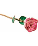 24k Gold Dipped Cream Magenta Lacquer Real Rose Valentine&#39;s Day Holiday ... - $121.00