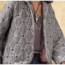Sundance  Gray Black Quilted Tufted Sumiko Velvet Jacket Women’s Size Medium - £47.27 GBP