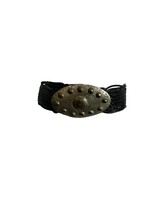 Chicos Moroccan Black Woven Leather Belt Oval Metal Buckle Two Tone Size M/L - £31.54 GBP