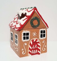 NEW Pottery Barn Gingerbread House Cookie Jar 8&quot; wide x 7&quot; deep x 9.25&quot; h Stonew - £167.90 GBP