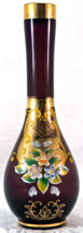 Purple Glass Bud Vase Gold Trim Raised Enamel Flowers Norelans Japan #1 - £24.03 GBP