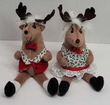 2 VTG The Reindeer People Christmas Plush Figurine Lot Man &amp; Woman Xmas Set - £13.89 GBP