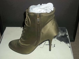 Elizabeth James ROZ Satin Khaki Fab Lace Up Ankle Boots Choose Size New - $149.99