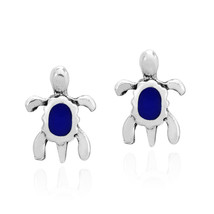 Tiny Sterling Silver Sea Turtles with Simulated Blue Lapis Stud Earrings - £11.46 GBP