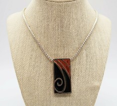 Chicos silver tone snake chain necklace rectangular pendant enamel wave ... - $19.99