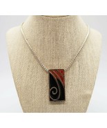 Chicos silver tone snake chain necklace rectangular pendant enamel wave ... - $19.99