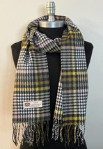 100% Cashmere Scarf Made In England Plaid Yellow Green Gray White #1008 ... - £15.75 GBP