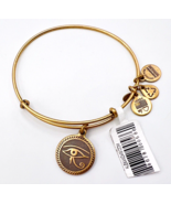 Alex And Ani Eye Of Horus Gold Tone Brass Charm Bangle Bracelet NWT - £15.86 GBP