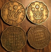 1937 1943 1962 1962 Lot Of 4 Uk Gb Great Britain Threepence Coins - £3.17 GBP