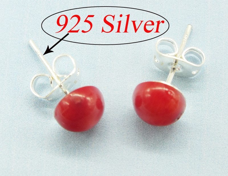 2019-##  6MM Large Red Coral Earrings, , Red Coral Studs, Coral Earrings - £16.76 GBP