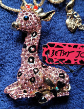 New Betsey Johnson Necklace Baby Llama Giraffe Rhinestones Collectible Farm Nice - £11.81 GBP