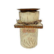 Vintage Rustic Wood and Metal Christmas Santa Pillar Candle Holder 6x4&quot; - £14.78 GBP