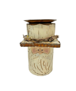 Vintage Rustic Wood and Metal Christmas Santa Pillar Candle Holder 6x4&quot; - £14.57 GBP
