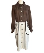Vtg 70&#39;s Dress Hippie Mod Gogo Big Point Collar Brown White Polka Dot Po... - $39.59
