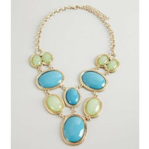 Kenneth Jay Lane Turquoise &amp; Green Multi Oval Stone Bib Necklace NWOT MSRP $150 - £54.66 GBP
