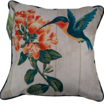 Hummingbird Outdoor Pillow Mainstays Teal White Coral Flowers Indoor Doublesided - £20.74 GBP