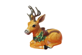 Ceramic Reindeer With Antlers Flowers Inc. Xmas Wreath On Neck 10&quot;L x 9&quot;... - $19.79