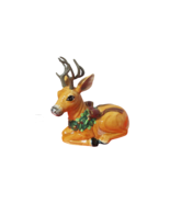 Ceramic Reindeer With Antlers Flowers Inc. Xmas Wreath On Neck 10&quot;L x 9&quot;... - £15.79 GBP