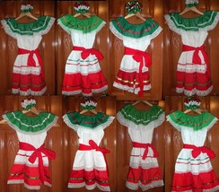 Girls &amp; Toddlers Tri-Color Dresses For Mexico&#39;s Folklorico 5 De Mayo Fie... - £23.91 GBP+