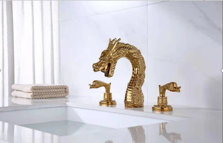 GOLD 8&quot; widespread bathroom luxury Unique dragon lav sink Faucet tap SWA... - $17,841.28 MXN