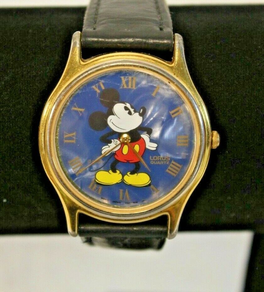 Primary image for Vintage Lorus Quartz Mickey Mouse Disney Watch V500-7A30 Black Leather Untested