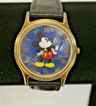 Vintage Lorus Quartz Mickey Mouse Disney Watch V500-7A30 Black Leather Untested - £11.93 GBP