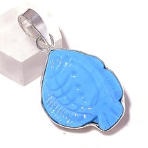 Sleeping Beauty Turquoise Gems 925 Silver Overlay Handmade Carving Fish Pendant - £11.18 GBP