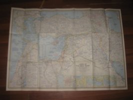 1967 Nat Geo foldout Map: Lands of The Bible - 29&quot; x 40.5&quot; - £7.94 GBP