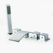3-Handle Deck-Mount Waterfall Roman Tub Faucet Pol. Chrome Handheld show... - $2,108.91 MXN