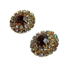 Vintage  Smoked Topaz Color Rhinestone Metal Main Front button .85&quot; Lot ... - £10.29 GBP