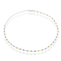 Tri-color Sterling Silver Diamond Moon Cut Beads Choker Necklace - $56.99