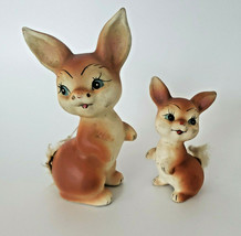 Vintage 1950&#39;s Fluffy Tail Bunny Rabbit Enesco Japan Figurine Set - £24.10 GBP