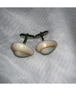 Real shell Silver metal Men’s cufflinks Vintage - $13.82 CAD
