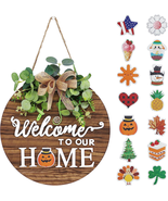 Interchangeable Seasonal Welcome Sign Front Door Decoration, Rustic roun... - $41.85 CAD