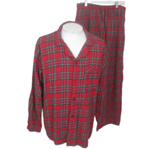 Mens Pajama Set Macy&#39;s Family PJs Red Plaid Flannel sz XL pants shirt cotton - £17.91 GBP