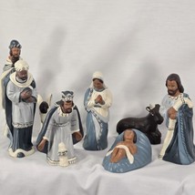 Nativity Figurines Blue and White 8 Piece Ceramic Set Large Size Creche Manger - £28.86 GBP