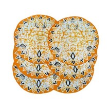 IBatik Vintage Circular Dyed Table Plate Mats Orange Black Abstract Set ... - £36.75 GBP