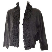 Calvin Klein Cardigan Sweater Womens Small Loop Fringe Open Front Charcoal Grey - £18.12 GBP