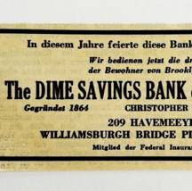 1945 WW2 German-USA Bank Advertisement Dime Savings Of Williamsburgh NYC... - $374.91 MXN