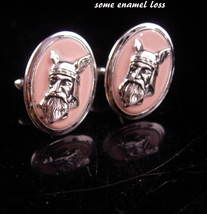 Nordic Viking Cufflinks Vintage Designer pink & Silver Swank Norse Gods Winged h - $95.00