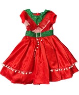 Jojos Closet Red &amp; Green Holiday Dress With Pom Pom Trim Girls 4/5 (XS) - $24.00