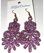 Pair Of Earrings Fashion Jewelry Lavender Metallic Thread Machine Embroi... - £10.11 GBP