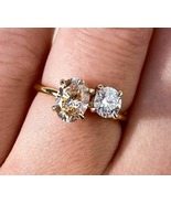 Yellow Oval &amp; Round Cut Moissanite Ring Toi Et Moi Oval Cut Double Diamo... - $71.61+