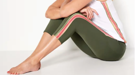 Soulgani Active Chaos &amp; Beauty Side Stripe Cropped Leggings, Olive Green, SMALL - £17.52 GBP