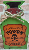 Halloween Fast Acting POISON Drink At Your Own RISK Wood Decor Skull Crossbones - £7.99 GBP