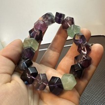 Rainbow Fluorite Bracelet Crystal Chunky Stretch Purple Green - $64.95