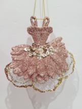 Christmas Shabby Chic Ballerina Dress Pink Glitter 4.5&quot; Plastic Ornament... - $322.92 MXN
