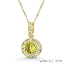 Round Cut Simulated Citrine Cubic Zirconia Crystal Halo 14k Yellow Gold Pendant - £85.95 GBP+