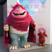 Magenta Ogre mascot costume character dressed with a Boyfriend Jeans and Shawls - $1,309.00