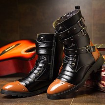 Punk Style Men Motorcycle Boots Designer Buckle Leather Boots For Men Retro Cowb - £78.32 GBP